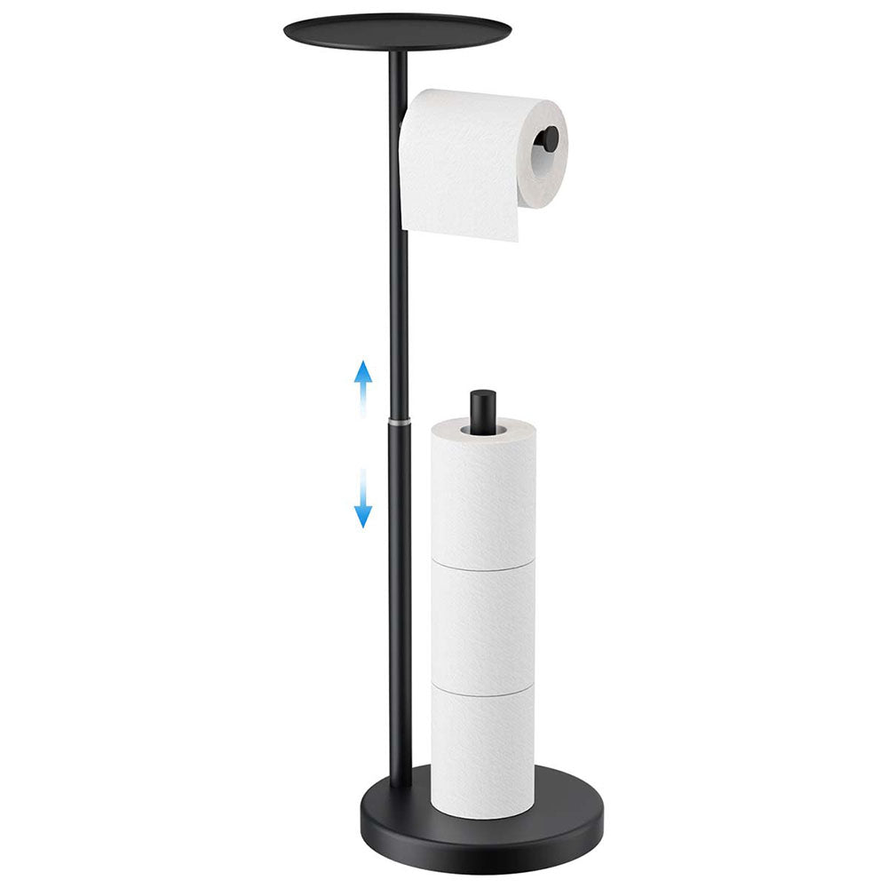 FORIOUS Toilet Paper Holder Stand with Shelf, Adjustable Height Freestanding Toilet Paper Stand with Storage, SUS 304 Stainless Steel and Weighted Base Tissue Roll Holder for Bathroom, Brushed Nickel