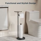 FORIOUS Toilet Paper Holder Stand with Shelf, Adjustable Height Freestanding Toilet Paper Stand with Storage, SUS 304 Stainless Steel and Weighted Base Tissue Roll Holder for Bathroom, Brushed Nickel