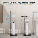 FORIOUS Toilet Paper Holder Stand with Shelf, Adjustable Height Freestanding Toilet Paper Stand with Storage, SUS 304 Stainless Steel and Weighted Base Tissue Roll Holder for Bathroom, Brushed Nickel
