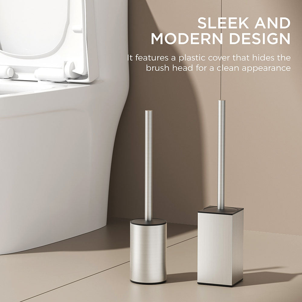 FORIOUS Toilet Brush and Holder Set, 304 Stainless Steel Heavy Duty Base and Handle for Bathroom Deep Cleaning, Toilet Bowl Cleaners Brush with Holder, Space Saving for Storage, Matte Black