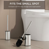 FORIOUS Toilet Brush and Holder Set, 304 Stainless Steel Heavy Duty Base and Handle for Bathroom Deep Cleaning, Toilet Bowl Cleaners Brush with Holder, Space Saving for Storage, Matte Black