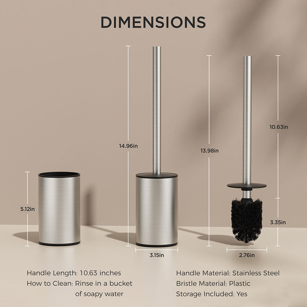 FORIOUS Toilet Brush and Holder Set, 304 Stainless Steel Heavy Duty Base and Handle for Bathroom Deep Cleaning, Toilet Bowl Cleaners Brush with Holder, Space Saving for Storage, Matte Black