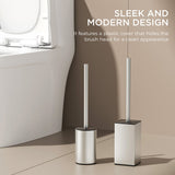 FORIOUS Toilet Brush and Holder Set, 304 Stainless Steel Heavy Duty Base and Handle for Bathroom Deep Cleaning, Toilet Bowl Cleaners Brush with Holder, Space Saving for Storage, Matte Black