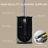 FORIOUS Toilet Brush and Holder Set, 304 Stainless Steel Heavy Duty Base and Handle for Bathroom Deep Cleaning, Toilet Bowl Cleaners Brush with Holder, Space Saving for Storage, Matte Black