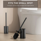 FORIOUS Toilet Brush and Holder Set, 304 Stainless Steel Heavy Duty Base and Handle for Bathroom Deep Cleaning, Toilet Bowl Cleaners Brush with Holder, Space Saving for Storage, Matte Black
