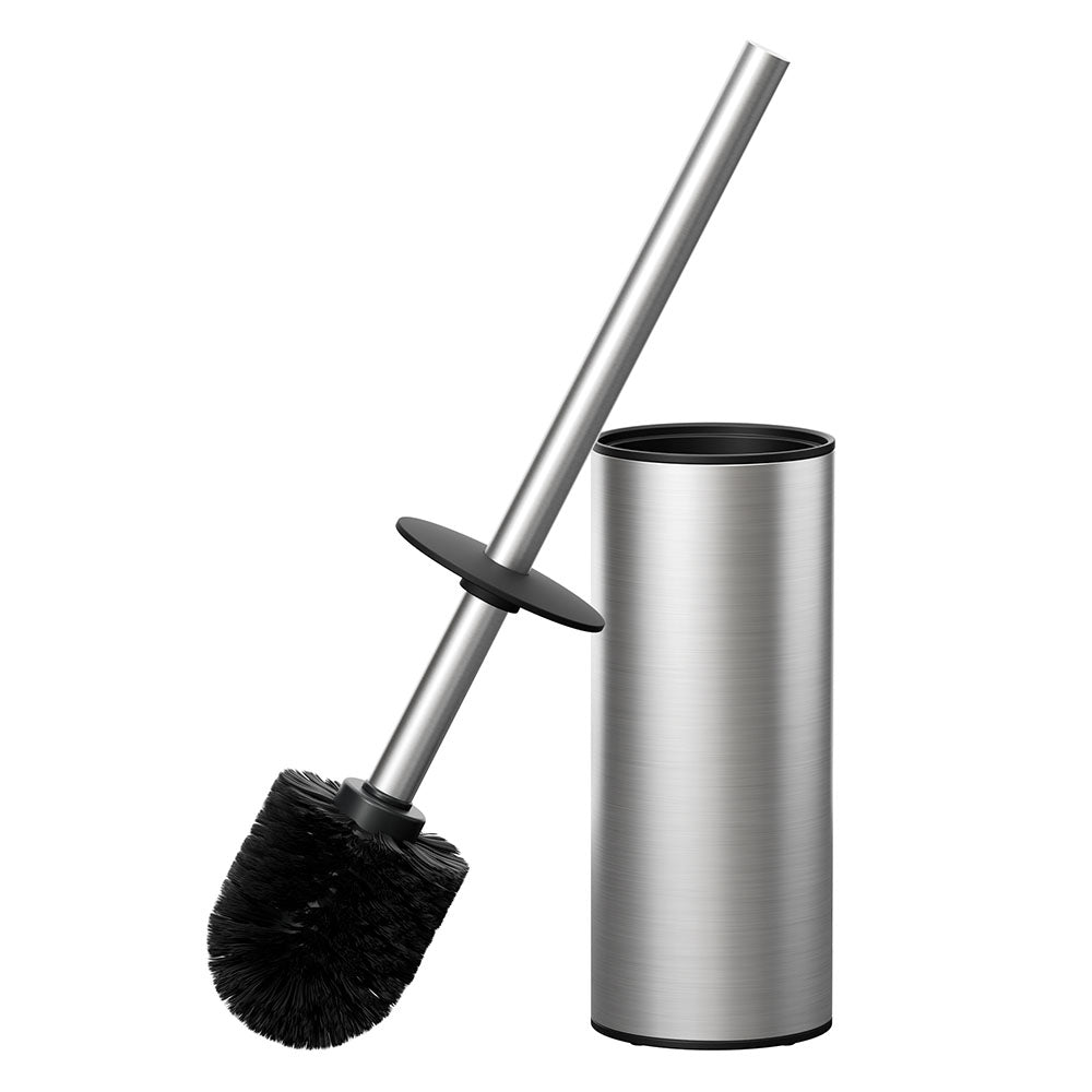 FORIOUS Toilet Brush and Holder Set, 304 Stainless Steel Long Handle and Heavy Duty Base for Bathroom Deep Cleaning, Drip-Proof, Space Saving for Storage, 2 Toilet Bowl Brush Head, Matte Black
