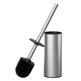 FORIOUS Toilet Brush and Holder Set, 304 Stainless Steel Long Handle and Heavy Duty Base for Bathroom Deep Cleaning, Drip-Proof, Space Saving for Storage, 2 Toilet Bowl Brush Head, Matte Black