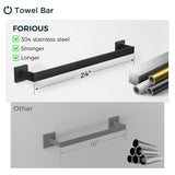 FORIOUS 4 Pieces Bathroom Hardware Accessories Set, Square 24 inch Towel Bar Set, SUS304 Stainless Steel Towel Rack Holder Set Wall Mounted, Matte Black