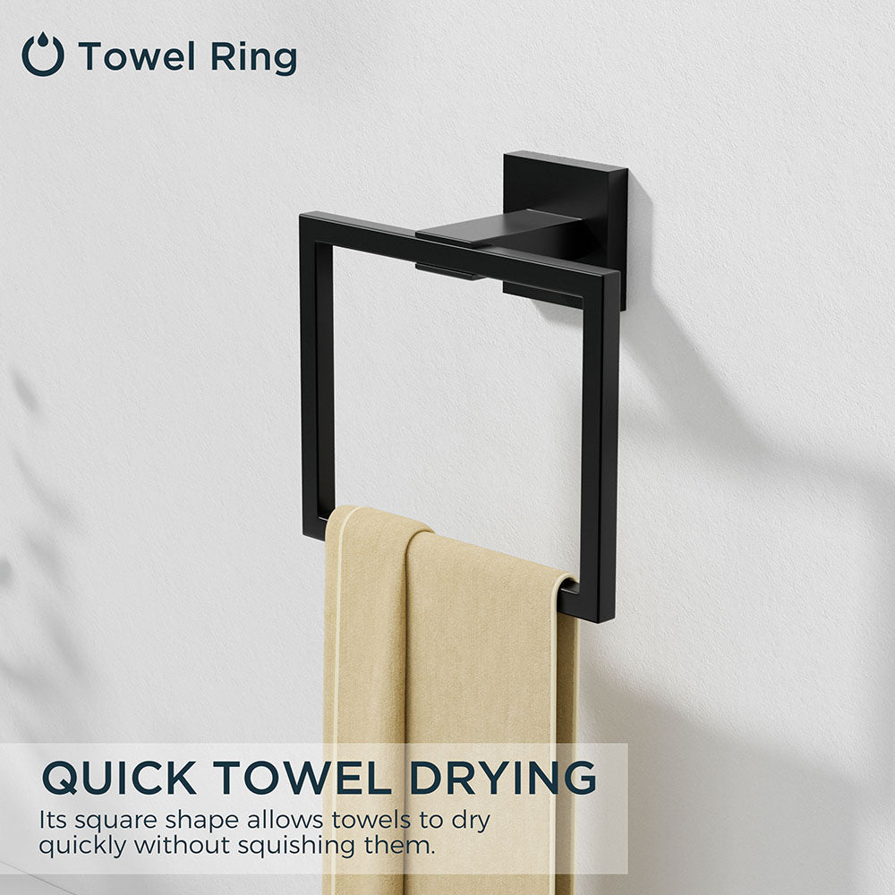 FORIOUS 4 Pieces Bathroom Hardware Accessories Set, Square 24 inch Towel Bar Set, SUS304 Stainless Steel Towel Rack Holder Set Wall Mounted, Matte Black
