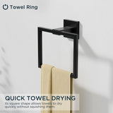 FORIOUS 4 Pieces Bathroom Hardware Accessories Set, Square 24 inch Towel Bar Set, SUS304 Stainless Steel Towel Rack Holder Set Wall Mounted, Matte Black