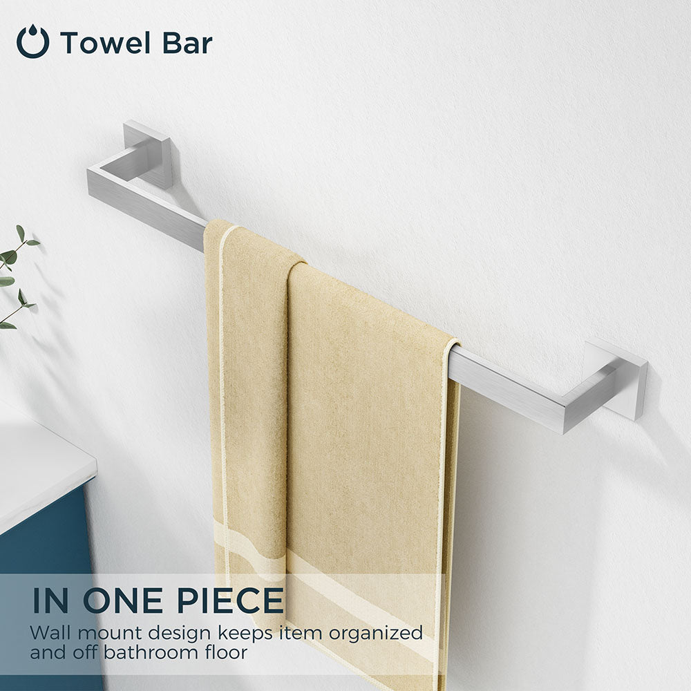 FORIOUS 4 Pieces Bathroom Hardware Accessories Set, Square 24 inch Towel Bar Set, SUS304 Stainless Steel Towel Rack Holder Set Wall Mounted, Matte Black