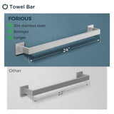FORIOUS 4 Pieces Bathroom Hardware Accessories Set, Square 24 inch Towel Bar Set, SUS304 Stainless Steel Towel Rack Holder Set Wall Mounted, Matte Black