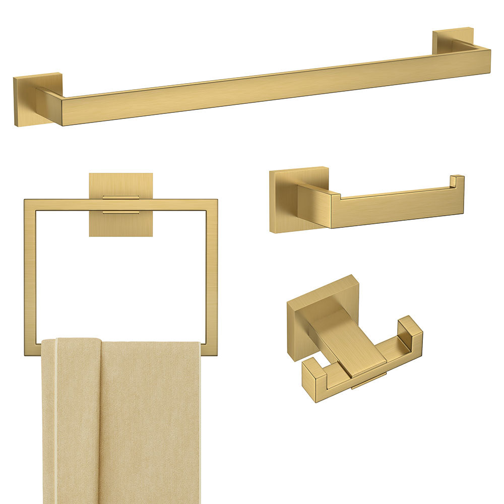 FORIOUS 4 Pieces Bathroom Hardware Accessories Set, Square 24 inch Towel Bar Set, SUS304 Stainless Steel Towel Rack Holder Set Wall Mounted, Matte Black