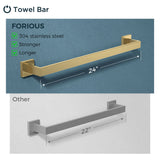 FORIOUS 4 Pieces Bathroom Hardware Accessories Set, Square 24 inch Towel Bar Set, SUS304 Stainless Steel Towel Rack Holder Set Wall Mounted, Matte Black