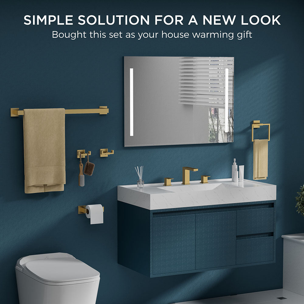FORIOUS 4 Pieces Bathroom Hardware Accessories Set, Square 24 inch Towel Bar Set, SUS304 Stainless Steel Towel Rack Holder Set Wall Mounted, Matte Black
