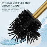 FORIOUS SUS304 Toilet Brush, Toilet Bowl Cleaner Brush and Holder Set Short | Gold, Extended Handle, Removable Inner Bowl, Stable Splash Guard, Steel Joint, Scratch‑Resistant Bristles, for Bathroom RV