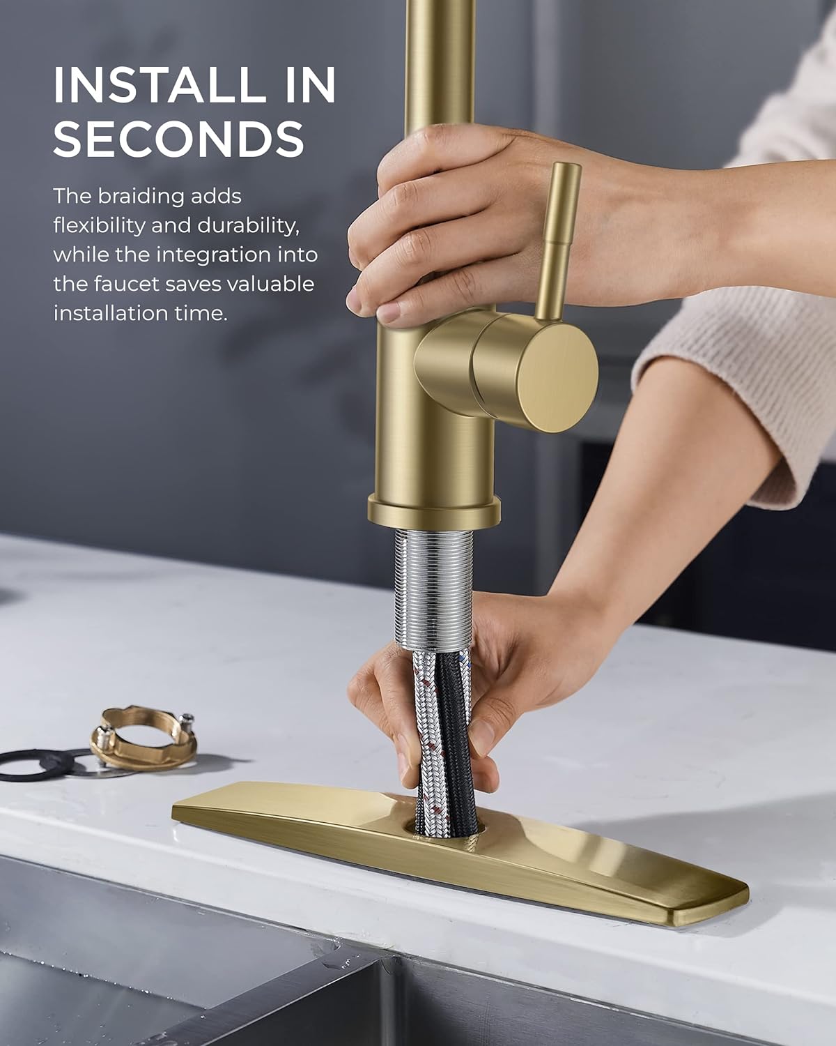 FORIOUS Gold Kitchen Faucet with Pull Down Sprayer, High Arc Modern Classic Sink Faucet Stainless Steel with Deck Fit for 1 or 3 Hole for Pot Filler Bar Farmhouse Laundry Rv, Brushed Champagne Golden