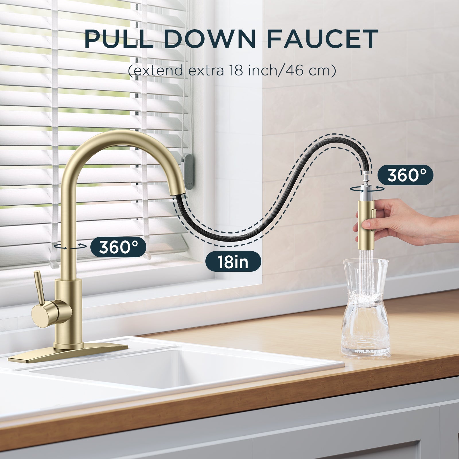 FORIOUS Kitchen Faucets with Pull Down Sprayer Kitchen Sink Faucet Stainless Steel with soap dispenser