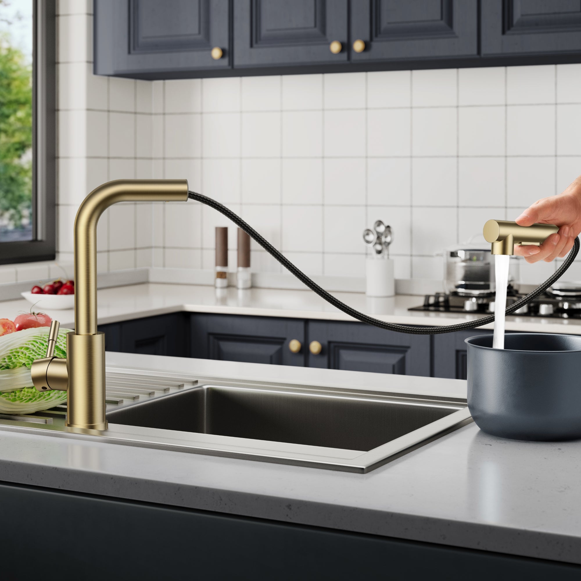 FORIOUS  Kitchen Sink Faucet with Pull Down Sprayer Single Handle  Stainless Steel