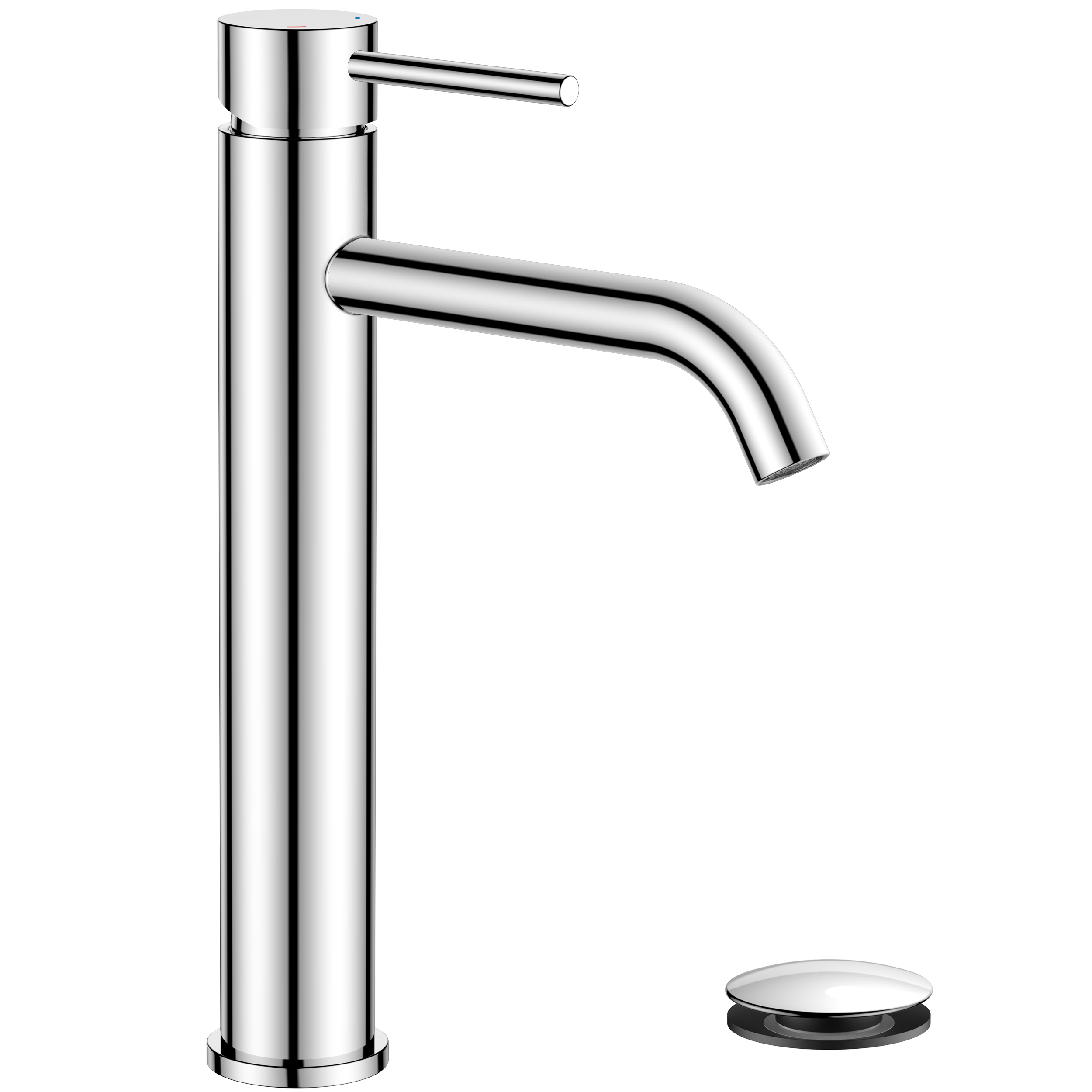 FORIOUS Chrome Bathroom Vessel Sink Faucet 1 Hole, Tall Bathroom Faucet Single Handle One Hole with Pop Up Drain and Supply Lines, Basin Bowl Vanity Lavatory Residential/Commercial Use