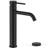 FORIOUS Matte Black Bathroom Vessel Sink Faucet 1 Hole, Tall Bathroom Faucet Single Handle One Hole with Pop Up Drain and Supply Lines, Basin Bowl Vanity Lavatory Residential/Commercial Use