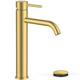 FORIOUS Gold Bathroom Vessel Sink Faucet 1 Hole, Tall Bathroom Faucet Single Handle One Hole with Pop Up Drain and Supply Lines, Basin Bowl Vanity Lavatory Residential/Commercial Use