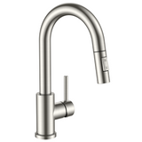 FORIOUS Bar Sink Faucet for Kitchen Sink, Modern Single Handle Kitchen Faucet with Pull Down Sprayer, Brushed Nickel Stainless Steel High Arc with Deck Plate for 1 or 3 Hole, Suitable for Bathroom RV
