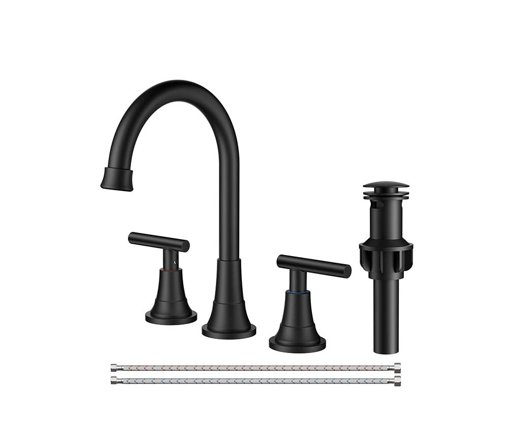 FORIOUS Bathroom Faucet 3 Hole with Pop-up Drain and Hose, Widespread Bathroom Sink Faucet with 360 ° Swivel Spout, Faucet for Bathroom Sink, Vanity