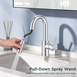 FORIOUS Chrome Bathroom Faucet with Pull Down Sprayer, Single Hole Bar Sink Faucet 1 Hole with Pop Up Drain Hose, Suitable for Bathroom, RV,Vanity, Restroom & Utility Sink