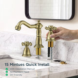 FORIOUS Bathroom Faucet 3 Hole Vintage 8 inch Widespread Sink Antique Brass | 6-12 inch 3-hole Install, 2 Cross Handle Antique Bathroom Sink Faucet for Vanity RV Farmhouse with Drain and Supply Lines