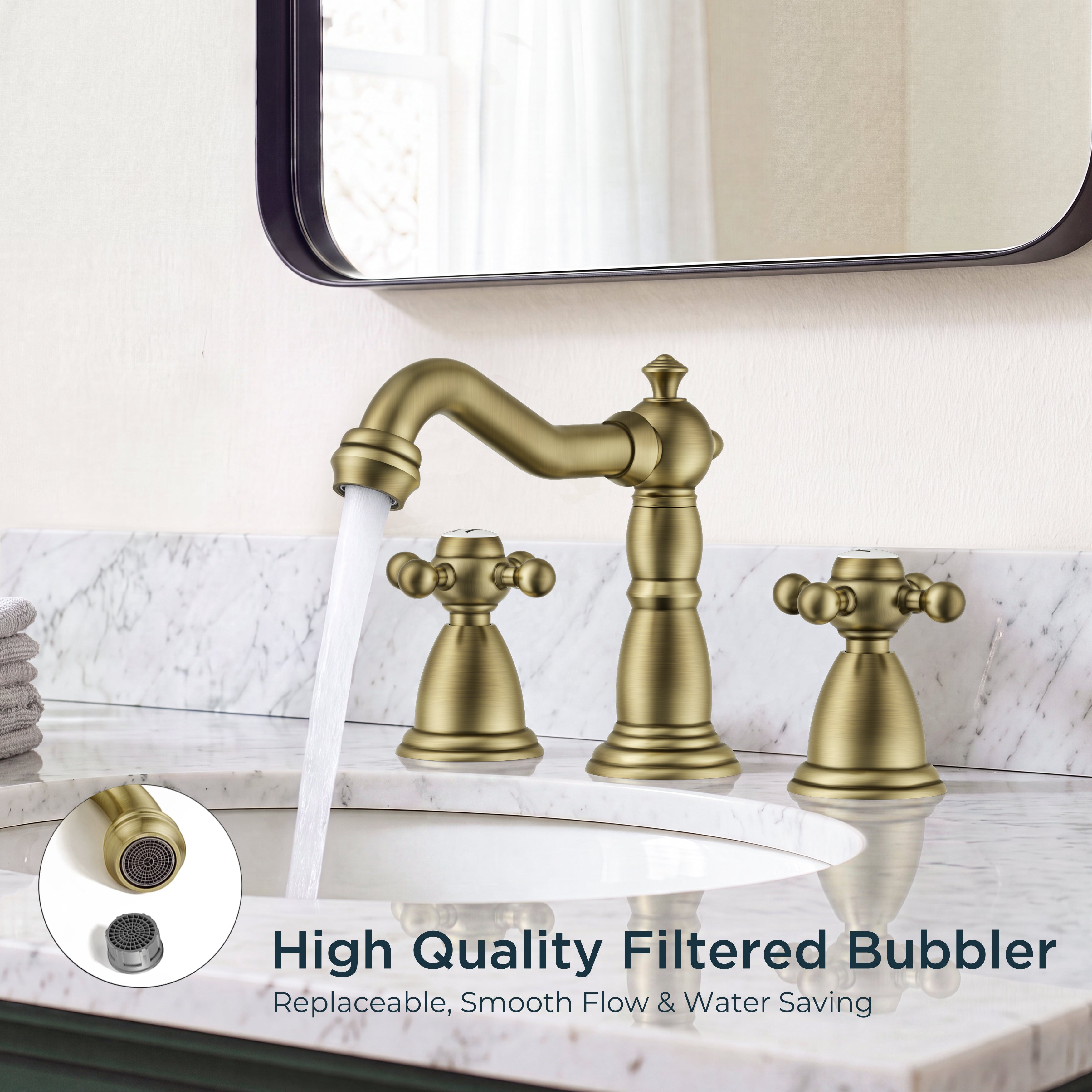 FORIOUS Bathroom Faucet 3 Hole Vintage 8 inch Widespread Sink Antique Brass | 6-12 inch 3-hole Install, 2 Cross Handle Antique Bathroom Sink Faucet for Vanity RV Farmhouse with Drain and Supply Lines