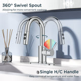 FORIOUS Chrome Bathroom Faucet with Pull Down Sprayer, Single Hole Bar Sink Faucet 1 Hole with Pop Up Drain Hose, Suitable for Bathroom, RV,Vanity, Restroom & Utility Sink