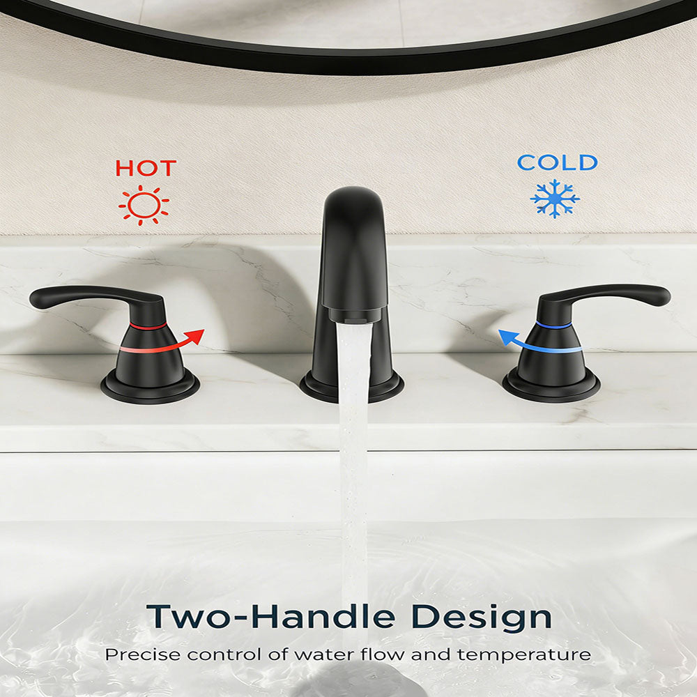 FORIOUS Black Bathroom Faucet 3 Hole, Widespread Bathroom Sink Faucet 8 Inch with Pop Up Drain and CUPC Supply Hose, 2 Handle for Vanity Rv Commercial Lavatory Restroom