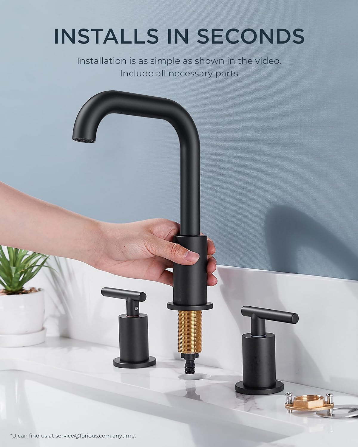 FORIOUS STAINLESS Matte Black Widespread 2-handle High-arc Residential Handle Bathroom Sink Faucet with Drain one_size | LL0301B FORIOUS STAINLESS Matte Black Widespread 2-handle High-arc Residential Handle Bathroom Sink Faucet with Drain one_size | LL0301B