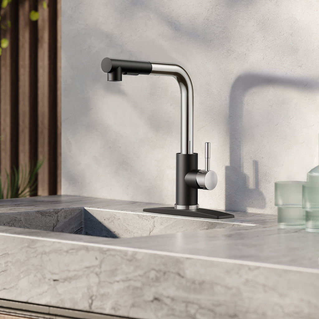 Black Kitchen Faucet With Pull Down Sprayer, Stainless Steel Commercial Single Handle Classic Spring Pull Kitchen Sink Faucet Pot Filler Farmhouse Camper Bar La