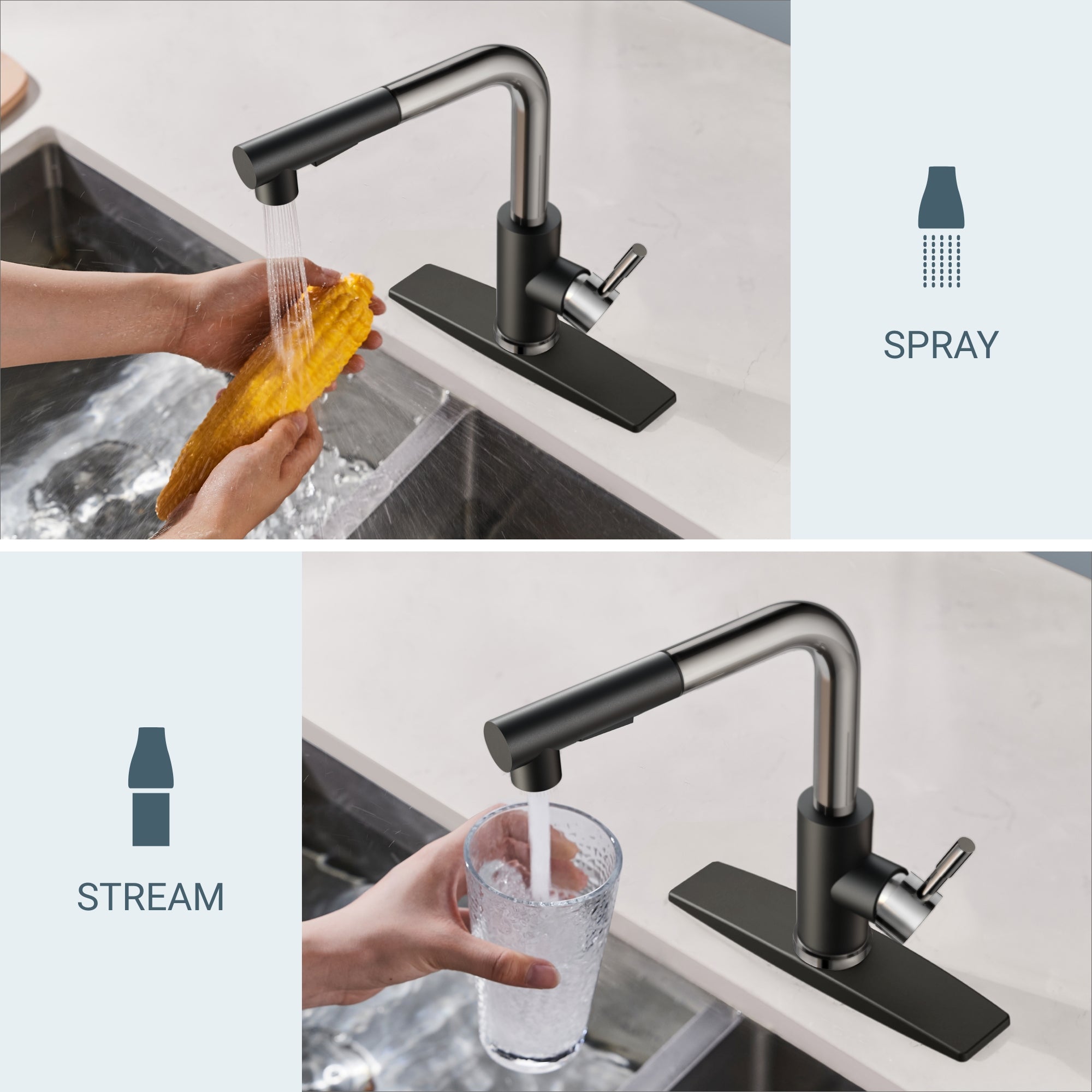 FORIOUS  Kitchen Sink Faucet with Pull Down Sprayer Single Handle  Stainless Steel