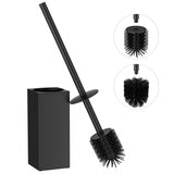 FORIOUS Stainless Steel Toilet Bowl Brush Scrubber and Holder Set Medium Black, Extended Handle, Removable Inner Bowl, Stable Splash Guard, Steel Joint, Scratch‑Resistant Bristles, for Bathroom RV