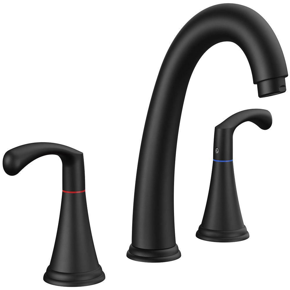 FORIOUS Black Bathroom Faucet 3 Hole, Widespread Bathroom Sink Faucet 8 Inch with Pop Up Drain and CUPC Supply Hose, 2 Handle for Vanity Rv Commercial Lavatory Restroom