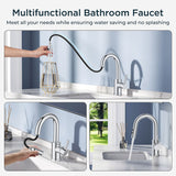 FORIOUS Chrome Bathroom Faucet with Pull Down Sprayer, Single Hole Bar Sink Faucet 1 Hole with Pop Up Drain Hose, Suitable for Bathroom, RV,Vanity, Restroom & Utility Sink
