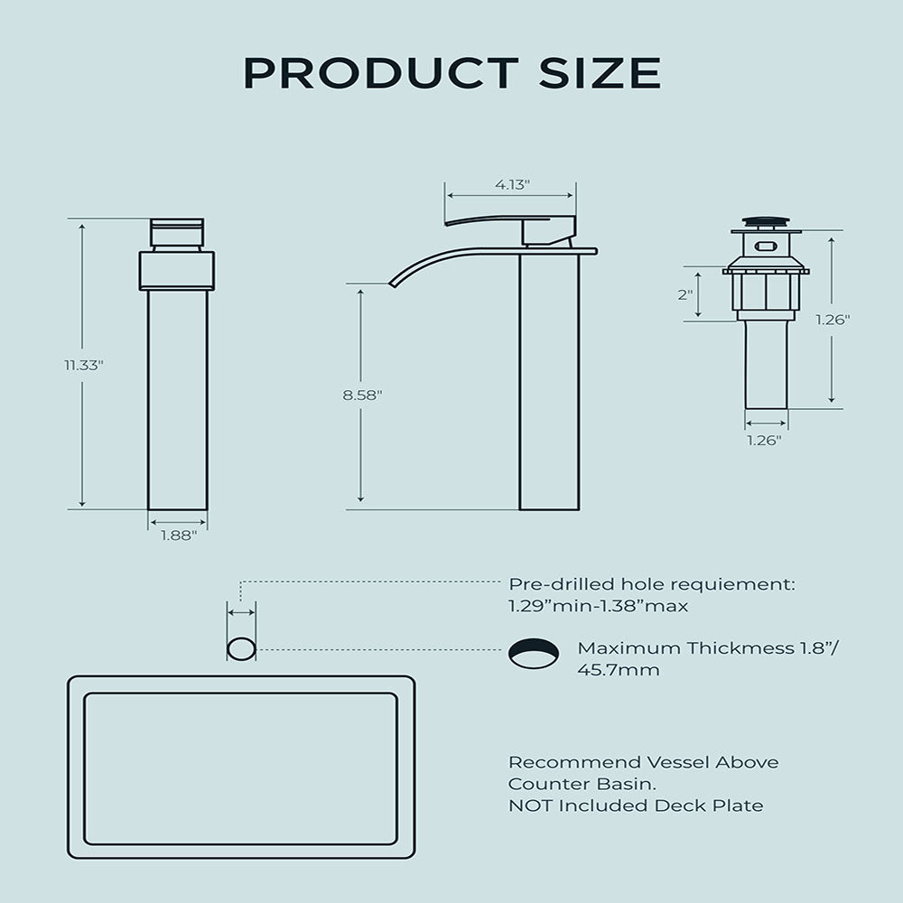 FORIOUS Waterfall Bathroom Faucet 1 Hole with Metal Pop up Drain