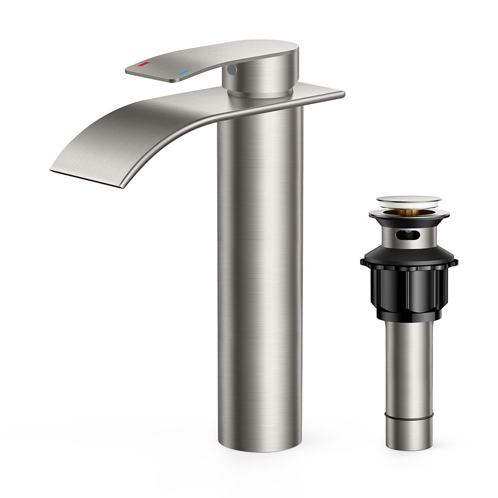 FORIOUS Waterfall Bathroom Faucet 1 Hole with Metal Pop up Drain