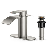 FORIOUS Waterfall Bathroom Faucet 1 Hole with Metal Pop up Drain