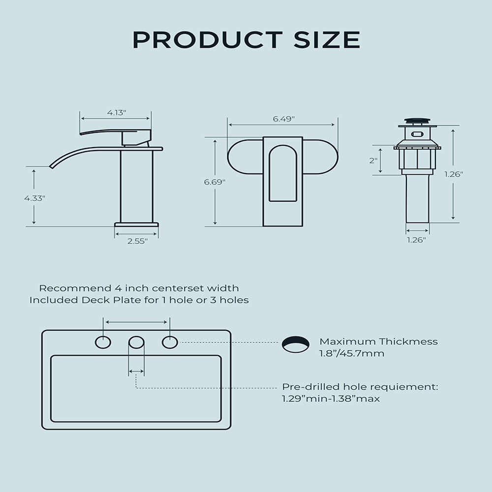 FORIOUS Waterfall Bathroom Faucet 1 Hole with Metal Pop up Drain