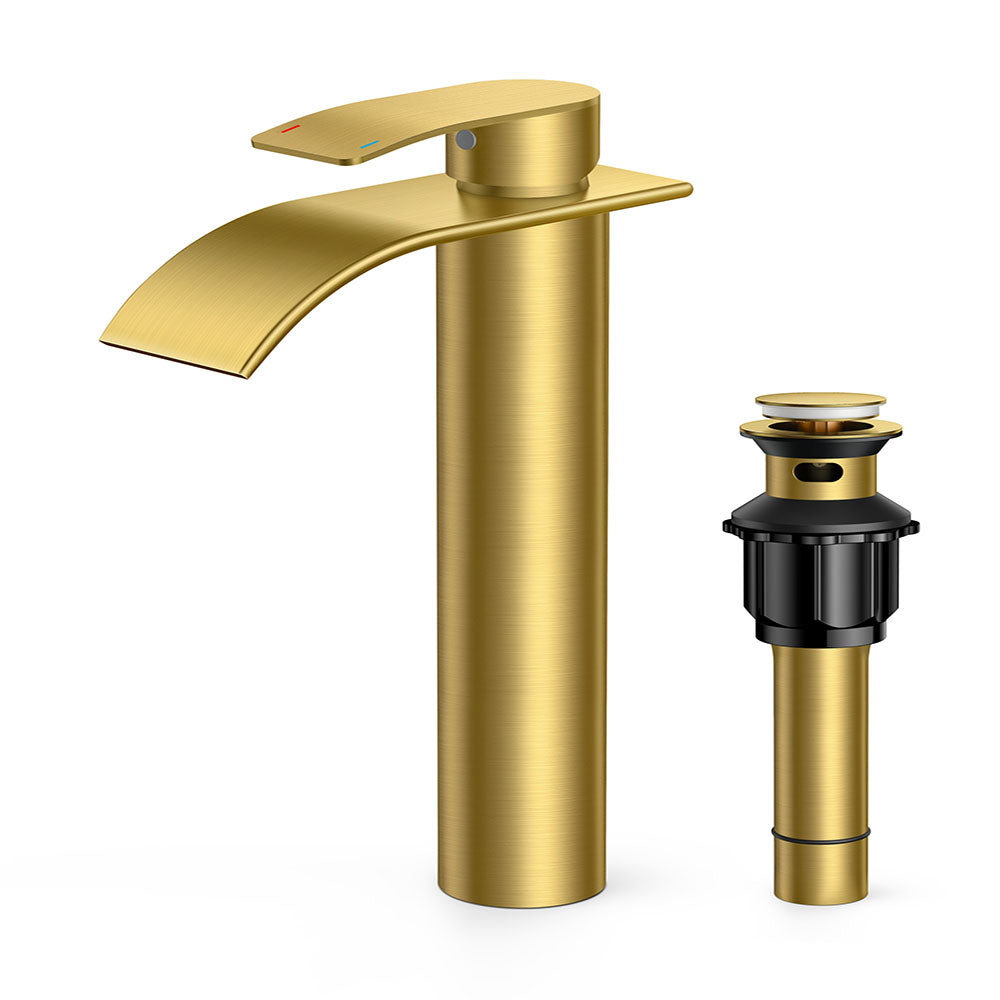 FORIOUS Waterfall Bathroom Faucet 1 Hole with Metal Pop up Drain