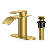 FORIOUS Waterfall Bathroom Faucet 1 Hole with Metal Pop up Drain