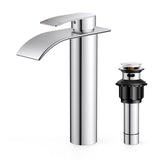 FORIOUS Waterfall Bathroom Faucet 1 Hole with Metal Pop up Drain