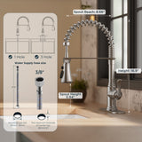 FORIOUS Antique Black Kitchen Faucet with Pull Down Sprayer, 3 Modes Stainless Steel High Arc Vintage Spring Sink Faucet with Deck for One or Three Hole for Kitchen Bar Camper