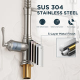 FORIOUS Antique Black Kitchen Faucet with Pull Down Sprayer, 3 Modes Stainless Steel High Arc Vintage Spring Sink Faucet with Deck for One or Three Hole for Kitchen Bar Camper