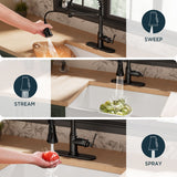 FORIOUS Antique Black Kitchen Faucet with Pull Down Sprayer, 3 Modes Stainless Steel High Arc Vintage Spring Sink Faucet with Deck for One or Three Hole for Kitchen Bar Camper