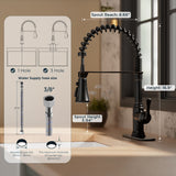 FORIOUS Antique Black Kitchen Faucet with Pull Down Sprayer, 3 Modes Stainless Steel High Arc Vintage Spring Sink Faucet with Deck for One or Three Hole for Kitchen Bar Camper